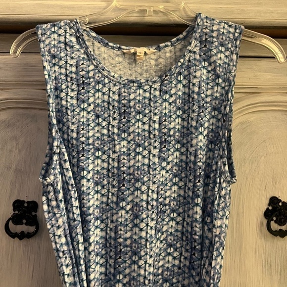 Rebecca Taylor Blue & White Geometric Printed Shibori Linen‎ Wrap Dress - Picture 6 of 8